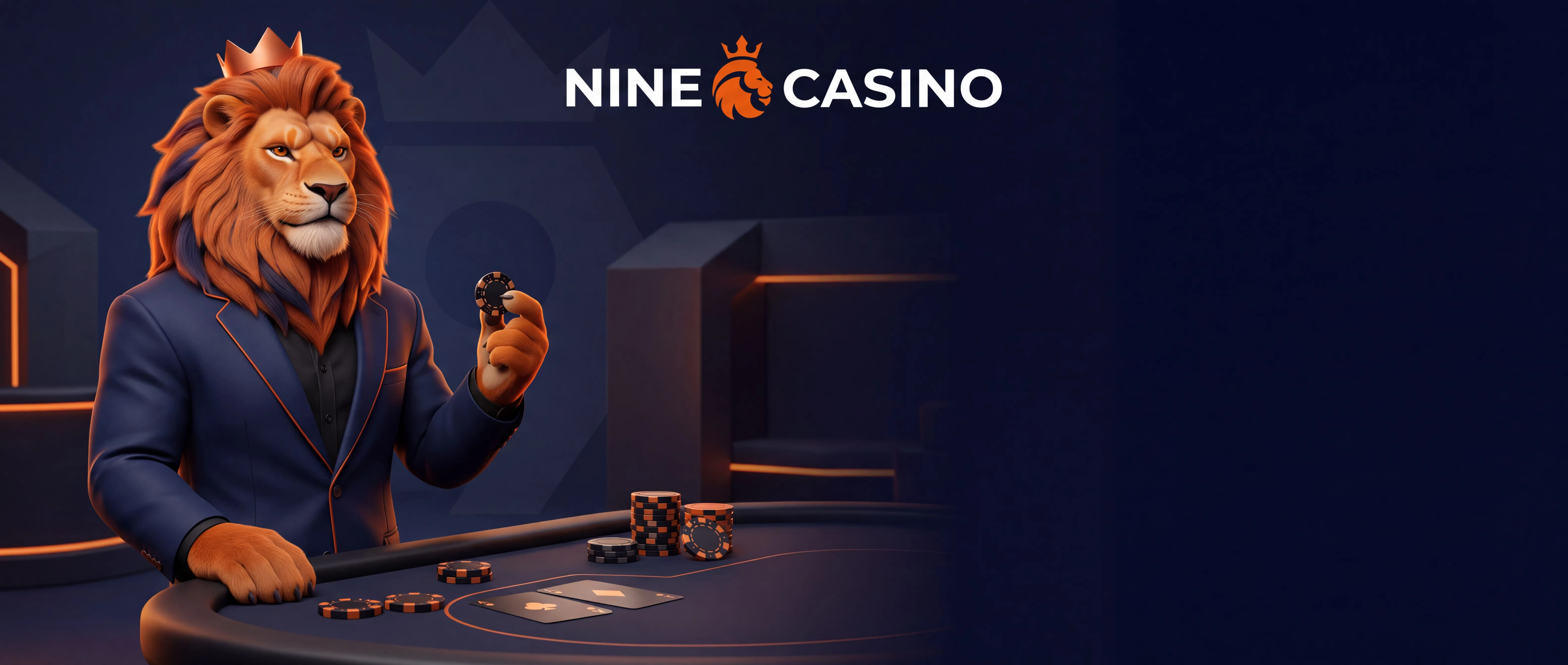 Nine Casino lion host at a midnight casino table